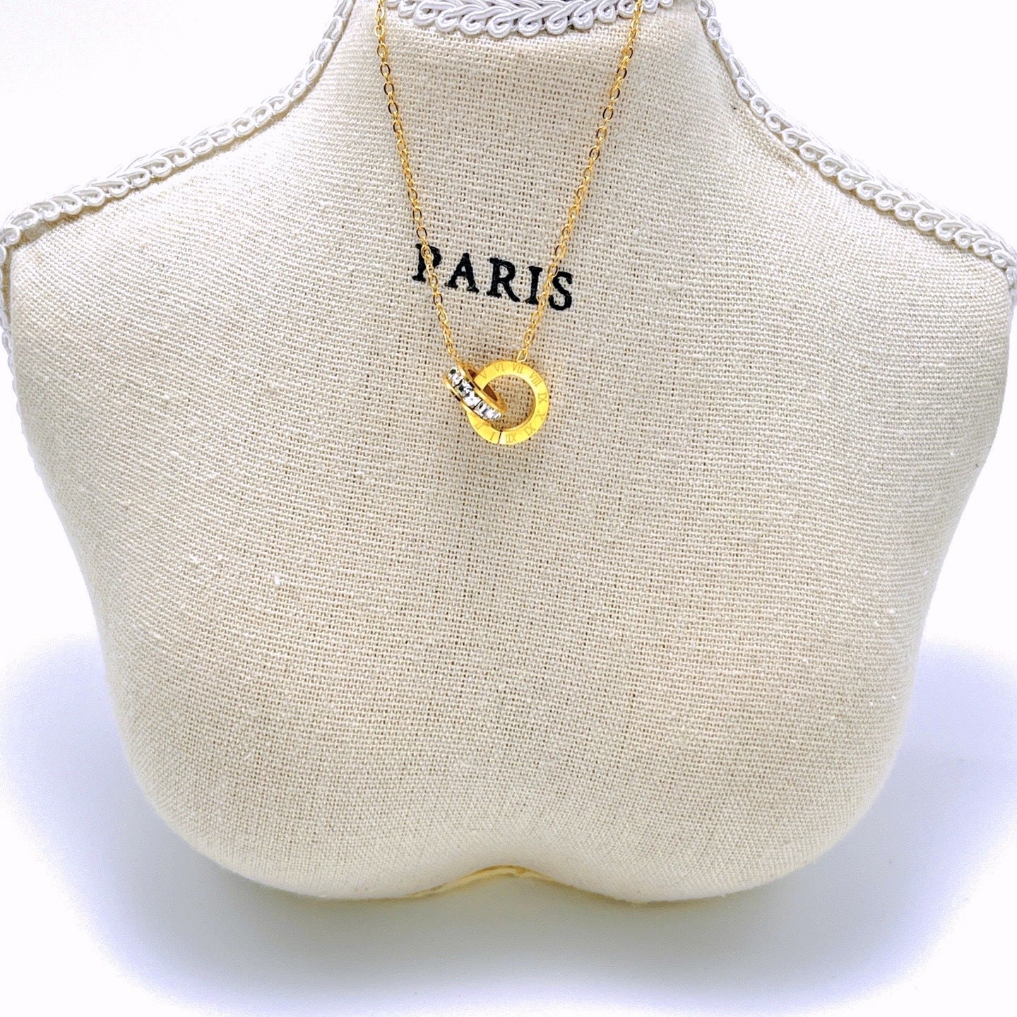 Roman double ring necklace, titanium steel necklace 2025081203