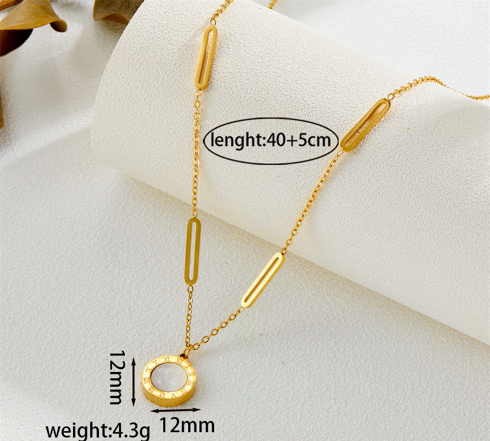 Roman numeral pendant titanium steel necklace 2025081101