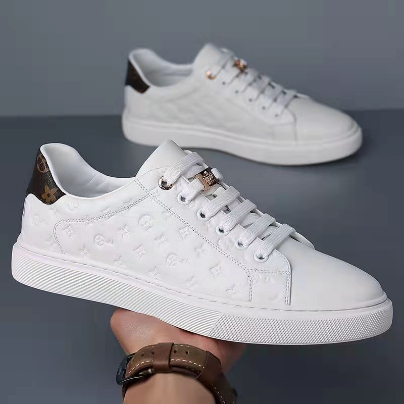 Men's casual sports soft leather white sneakers 2025080706