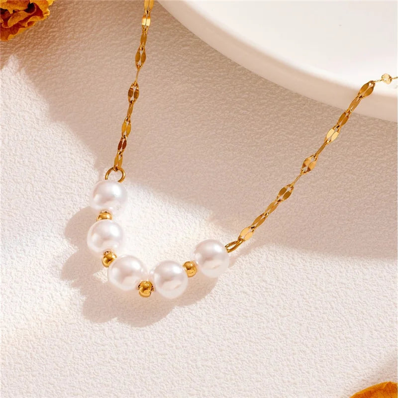 Luxurious pearl titanium steel necklace 2025081103