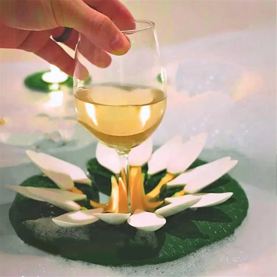 Highly Recommended.Luxurious Floating Lotus Bath Glass Holder with Wine Bottle Holder
