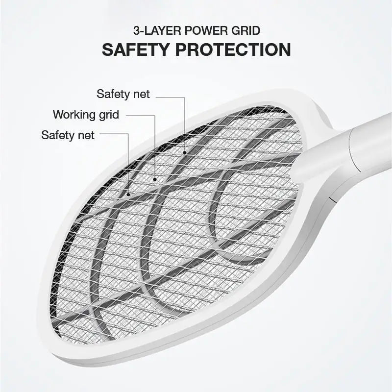 Portable handheld USB mosquito swatter electric shock three-layer mesh light
