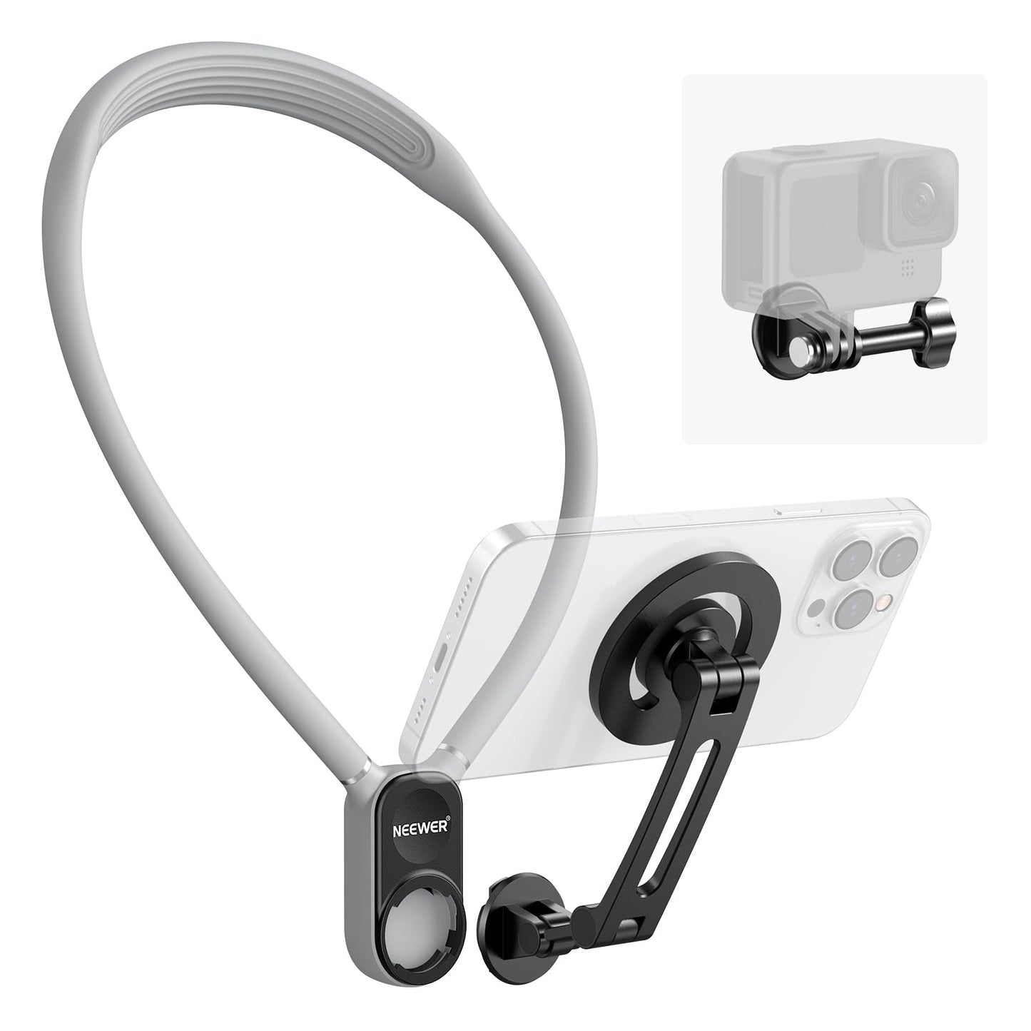 NEEWER Magnetic Neck Mount Compatible with GoPro Hero 13 12 11 MAX DJI Action 4 Insta360 15 Pro Max Samsung S23, Quick Release Flexible POV Action Camera Neck Mount Adapter & Holder