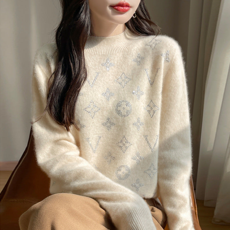 New Wool Crew Neck Knit Long Sleeve Top 1025090225