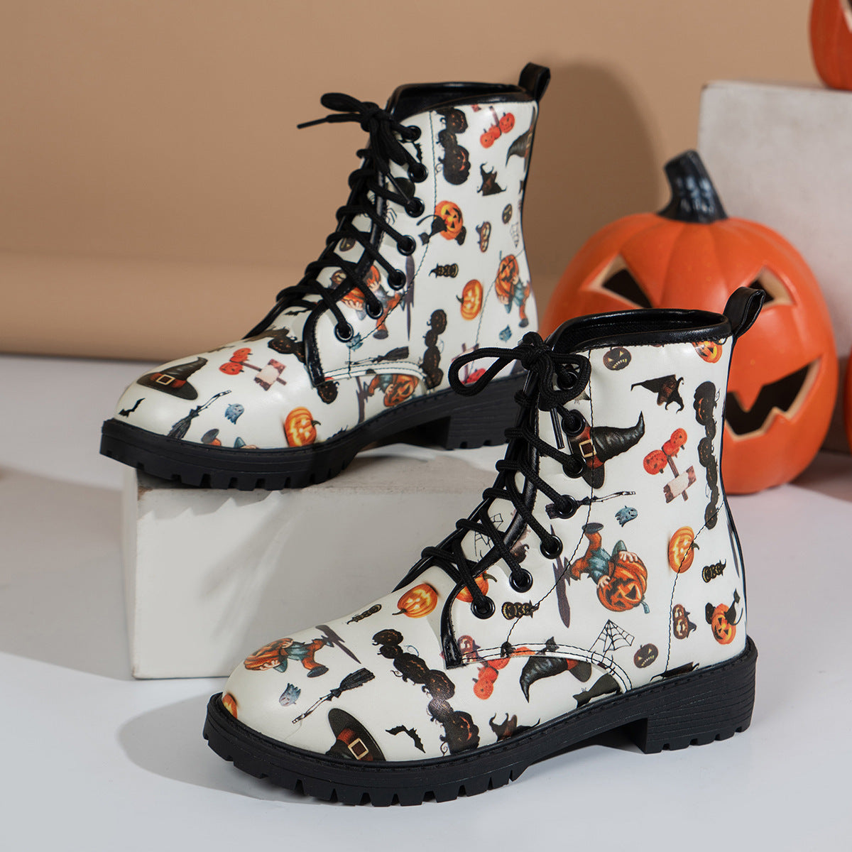 New Front-Tie Print Oversized Martin Boots 1025090109