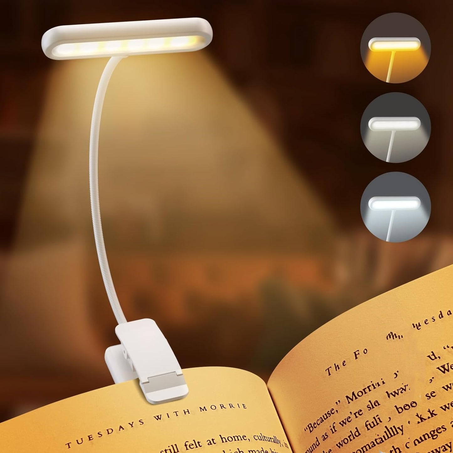 USB Charging Reading Light Warm Cold White Sunlight Portable Easy to Clip Night Reading Light