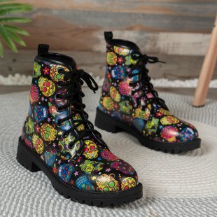 New Front-Tie Print Oversized Martin Boots 1025090109