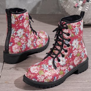 New Front-Tie Print Oversized Martin Boots 1025090109