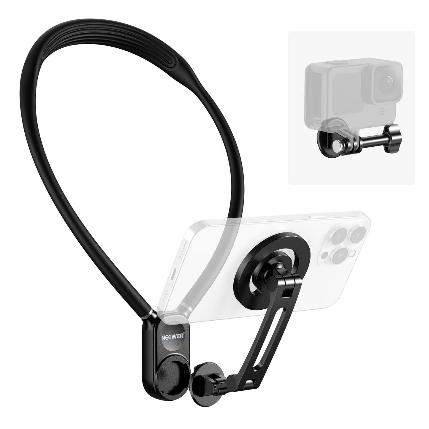 NEEWER Magnetic Neck Mount Compatible with GoPro Hero 13 12 11 MAX DJI Action 4 Insta360 15 Pro Max Samsung S23, Quick Release Flexible POV Action Camera Neck Mount Adapter & Holder