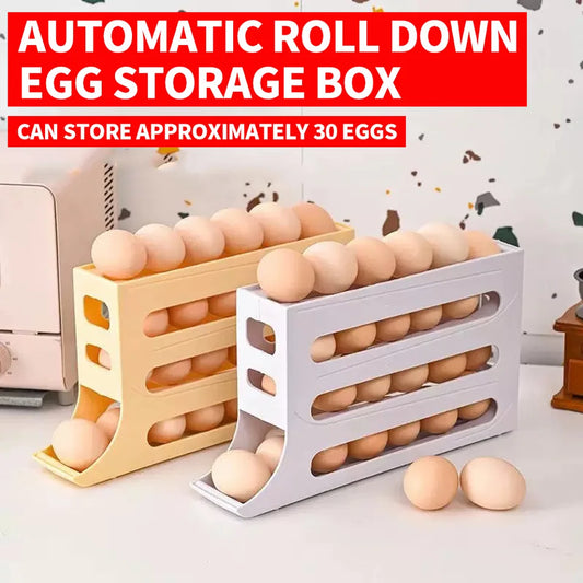 Egg storage box with automatic scrolling function