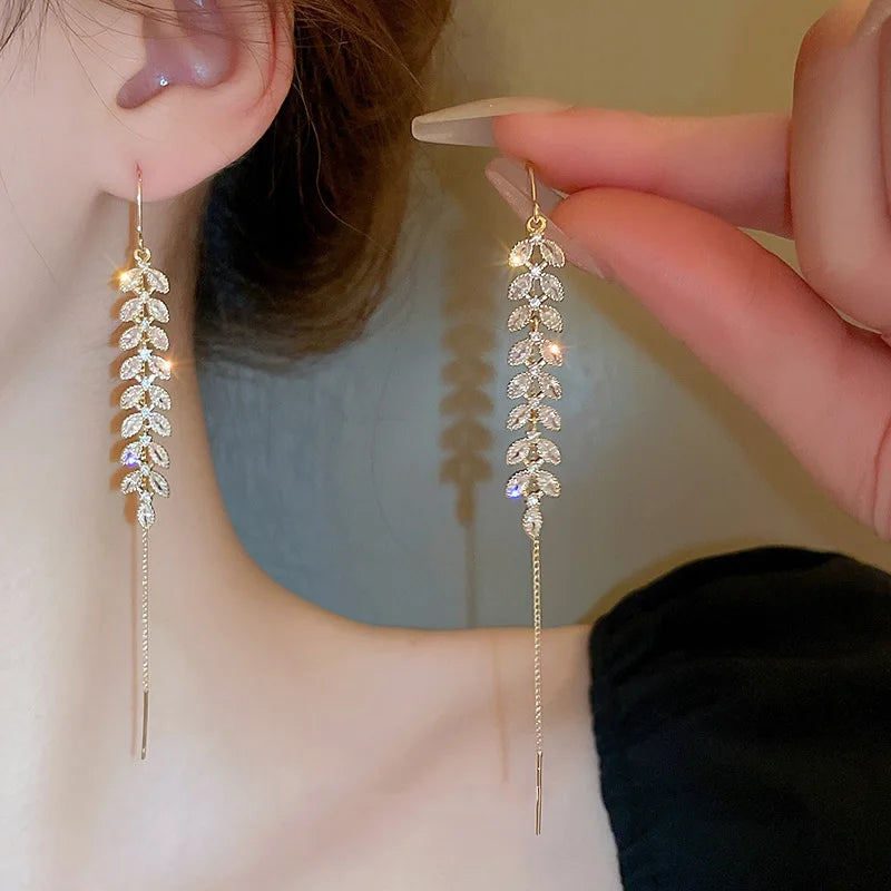 New 925 sterling silver long zircon earrings shine as a birthday gift