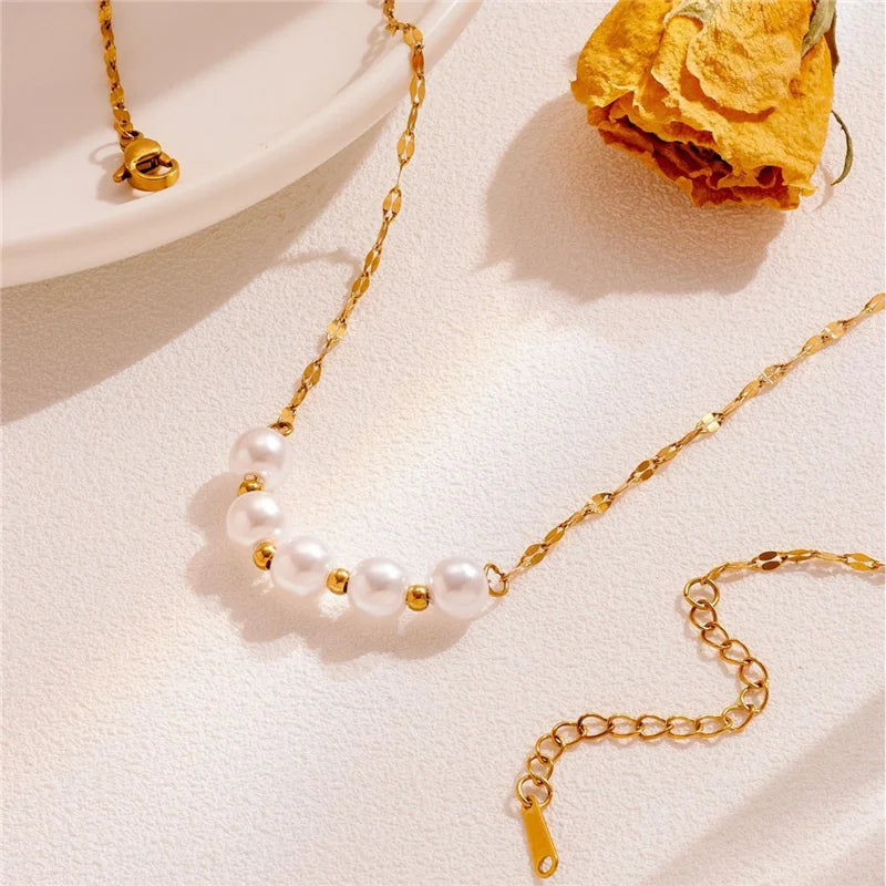 Luxurious pearl titanium steel necklace 2025081103