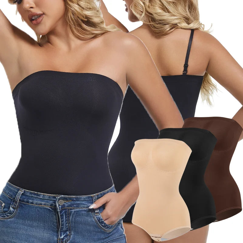 Women Strapless Bodysuits Shapewear Seamless Tude Tops Bodyshaper Compression Waist Trainer Push Up Butt Lifter Backless Shaper