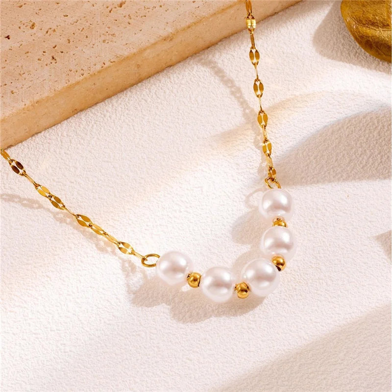 Luxurious pearl titanium steel necklace 2025081103